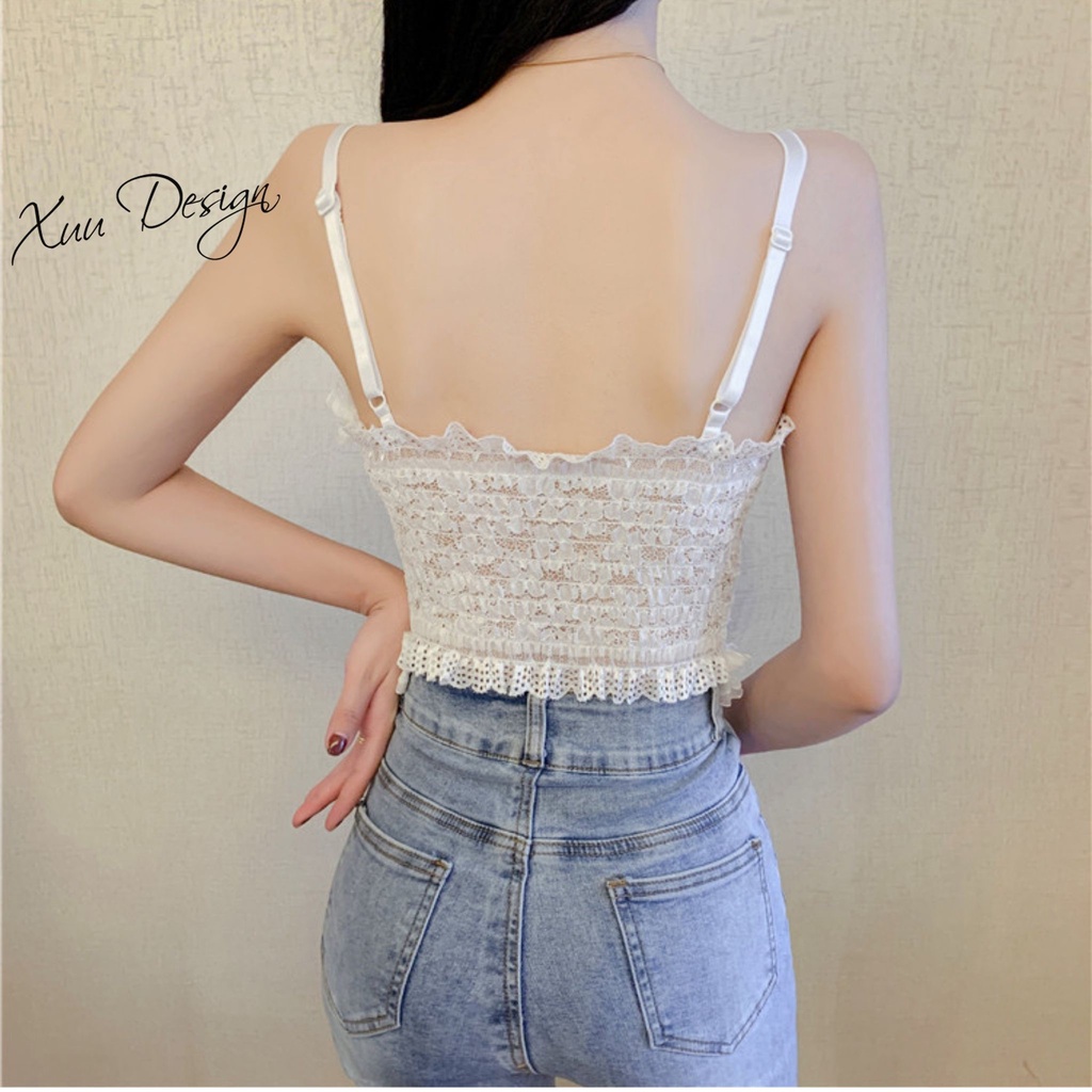 Áo bra nữ 2 dây phối viền ren Xuu, thiết kế hoa nhí đệm ngực BR11