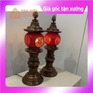 (ĐÈN THỜ CAO CẤP GỖ GỤ SỨ 100%)Hoa Văn Chụp Sứ Đỏ
