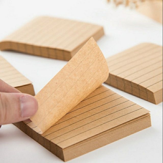 Xấp giấy note giấy ghi chú giấy Kraft màu nâu retro có dòng kẻ