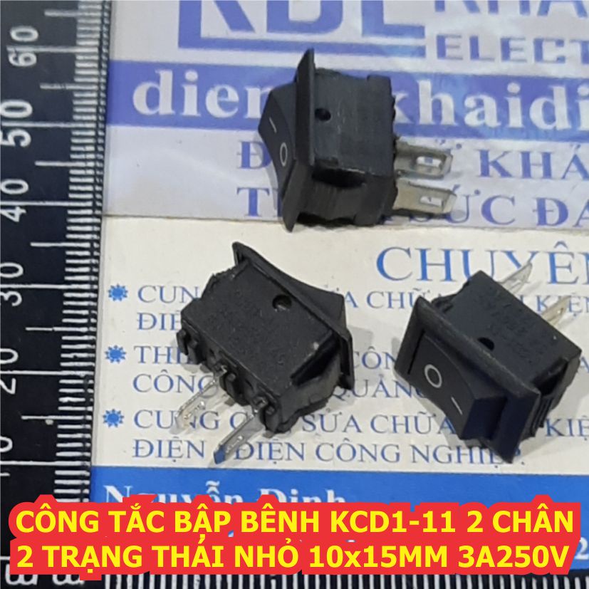10 cái CÔNG TẮC BẬP BÊNH KCD1-11 2 CHÂN 2 TRẠNG THÁI NHỎ 10x15MM 3A250V ĐEN kde7911
