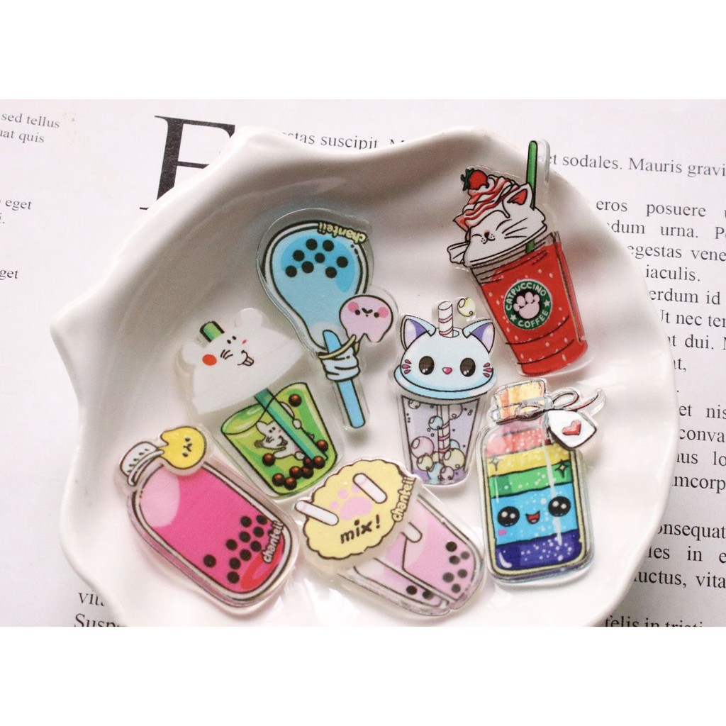 Charm (C36) slime/ Dụng Cụ Charm Trang Trí [Ko Keo &amp; Nút] Trà Sữa Nhiều Kiểu (2.3x3.5 cm)