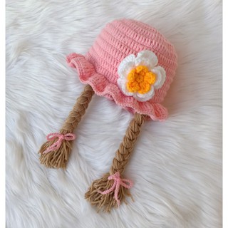 Nón len handmade có 2 bím tóc dài cho bé yêu - Dương liễu handmade