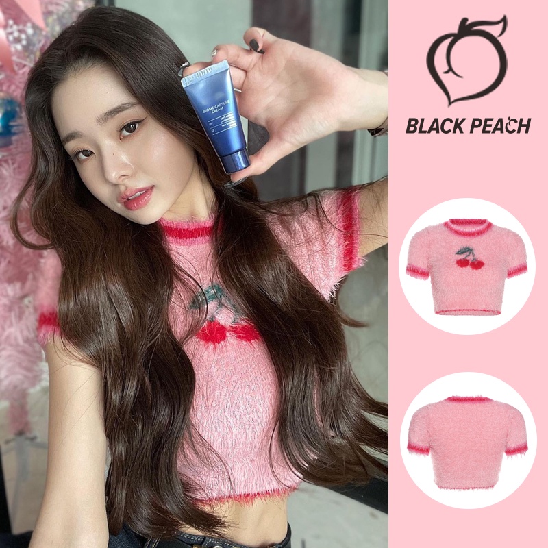 Cocory vn Áo croptop dệt kim tay ngắn màu hồng gợi cảm dành cho nữ