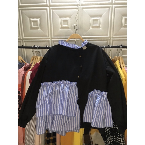 [Sale sốc] áo nỉ da cá phối sơ mi bèo tiểu thư