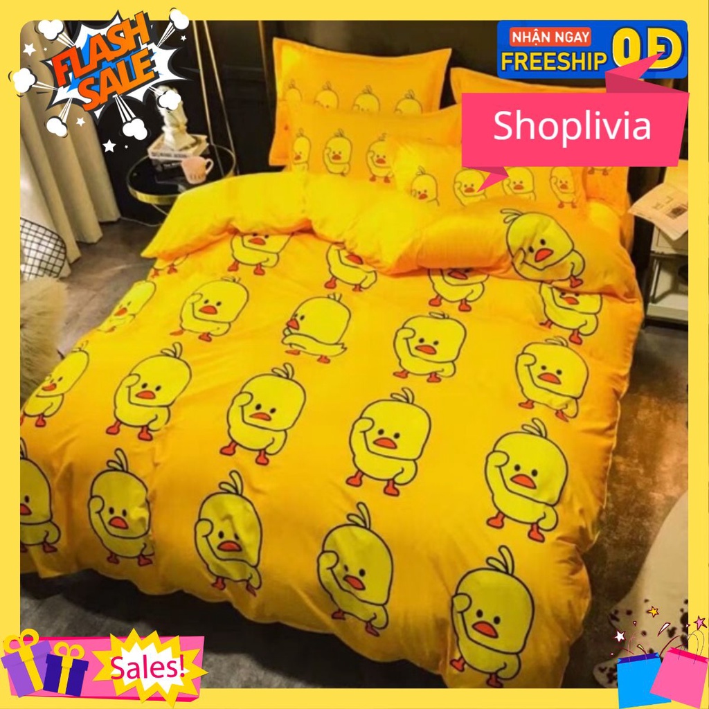 Ga trải giường Mẫu vịt vàng,đủ kích thước 1m,1m2,1m4,1m5,1m6,1m8
