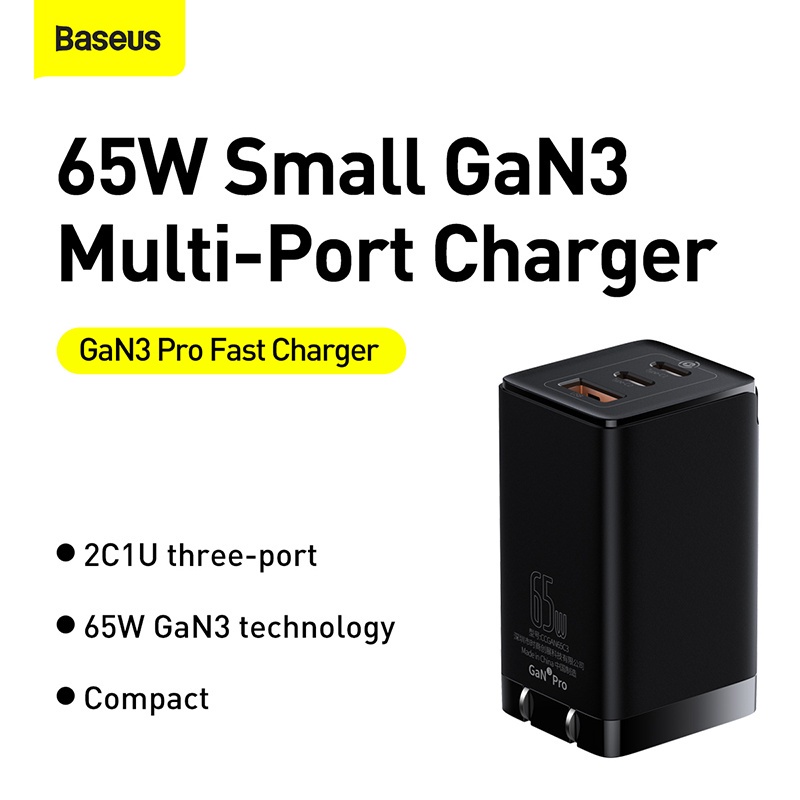 Củ sạc nhanh Baseus GaN 65W / 45W / Gan3 pro USB Quick Charge 4.0 3.0  PD cho Smartphone/ Tablet/ Ipad/ Macbook/ Laptop