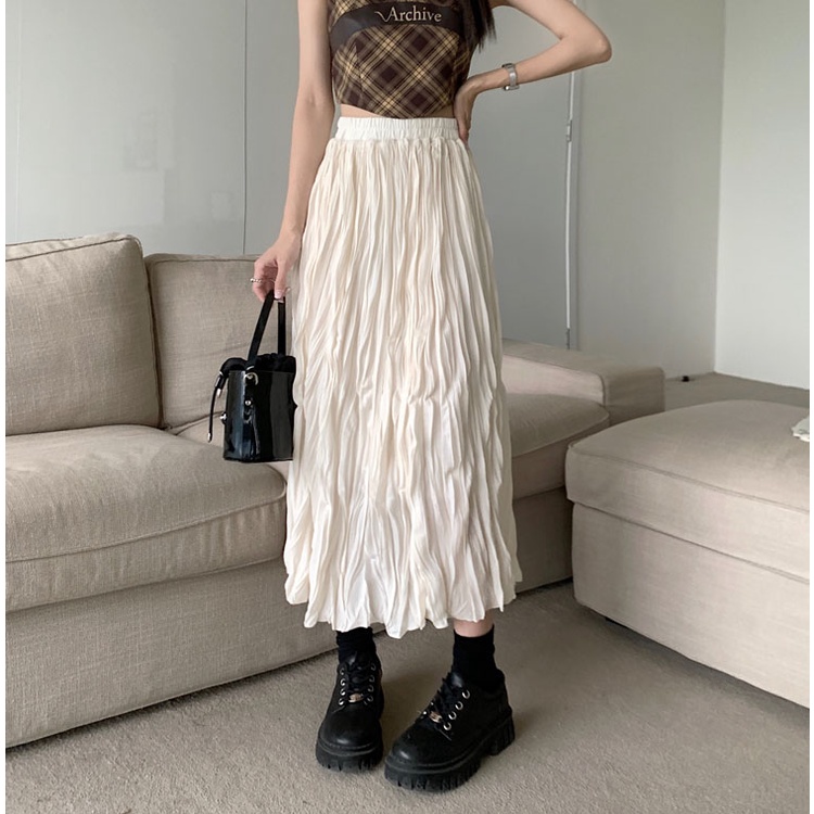 Chân váy SUXI dáng chữ A lưng cao màu trơn phong cách Hàn Quốc thời trang cho nữ