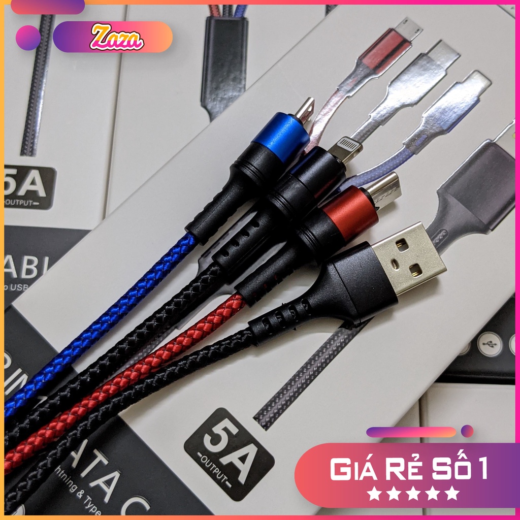 Cáp sạc 3 đầu đa chức năng Fumi 3in1-Micro- Type C Dây Dù Sạc cho IOS/Android (USB to Type)