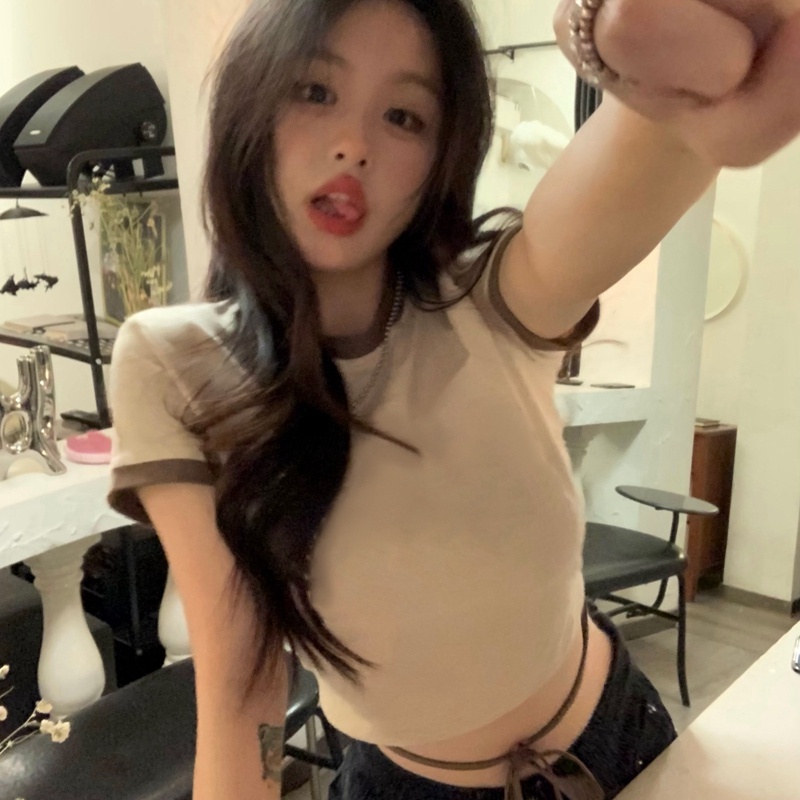 Áo thun croptop SUXI cổ tròn đơn giản dễ phối đồ thời trang mùa hè dành cho nữ