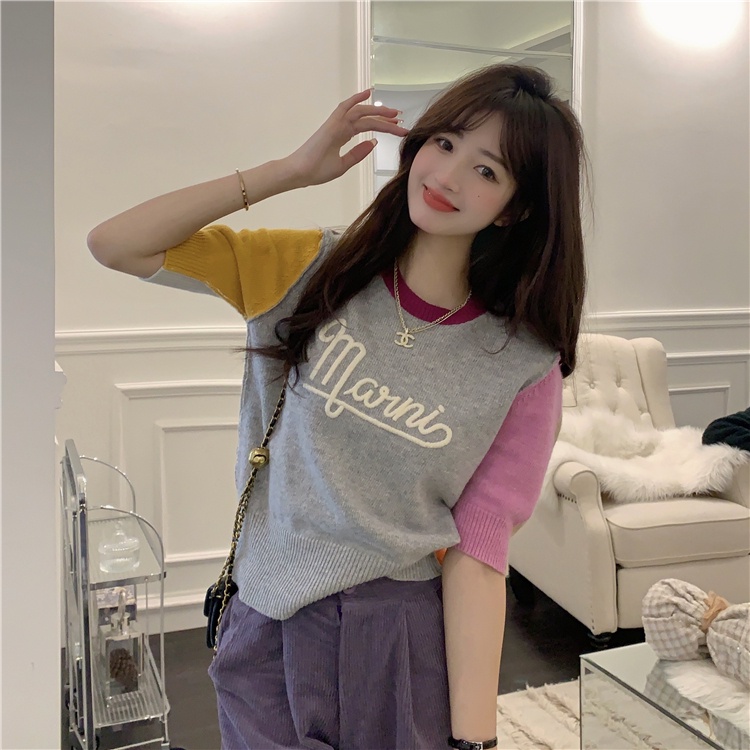 Áo Thun Tay Ngắn Dệt Kim Màu Sắc Thời Trang Mùa Hè Mới