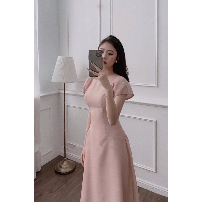 Đầm dự tiệc midi hồng vai đính hạt | BigBuy360 - bigbuy360.vn