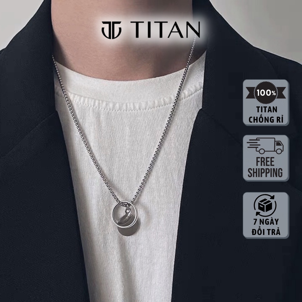 Dây chuyền nam nữ mặt hình tròn đan nhẫn Khắc Tên Laser, vòng cổ thời trang màu bạc 925 unisex thép không gỉ Titan shop