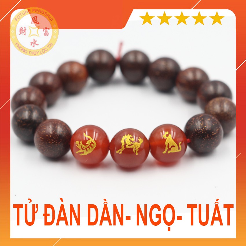 Vòng tay tam hợp gỗ tử đàn Dần -Ngọ -Tuất