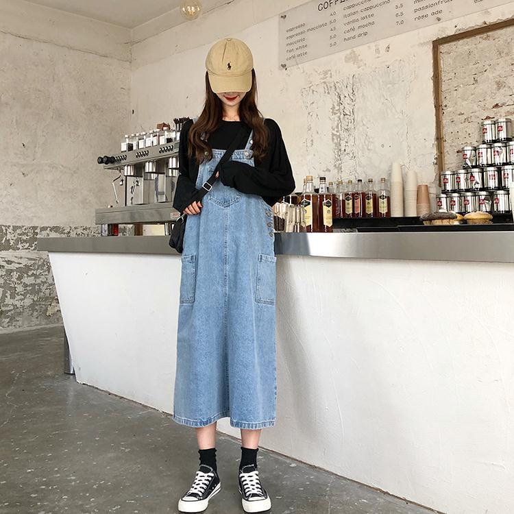 [Linin] Váy Yếm Denim Dài Dáng Rộng Phong Cách Mới Mùa Xuân Hè Sang Trọng Đơn Giản Dễ Phối Đồ Cho Nữ