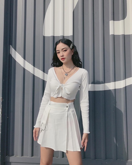 Áo Croptop Ôm Body Tay Dài Sexy Thắt Nơ Ngực Sang Chảnh Đi Chơi, Đi Bar Sang Chảnh -JESSIE TOP | BigBuy360 - bigbuy360.vn