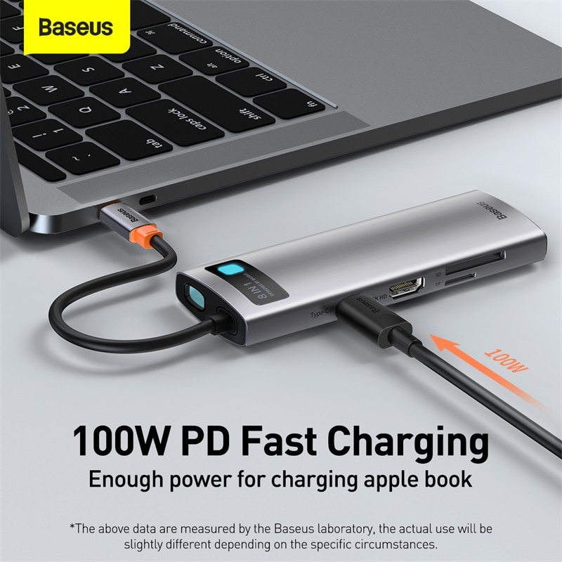 Đầu Đọc Thẻ Nhớ Baseus USB C HUB Sang HDMI RJ45 TF / SD USB 3.0 PD 100W Cho Macbook Pro Surface iPad Laptop