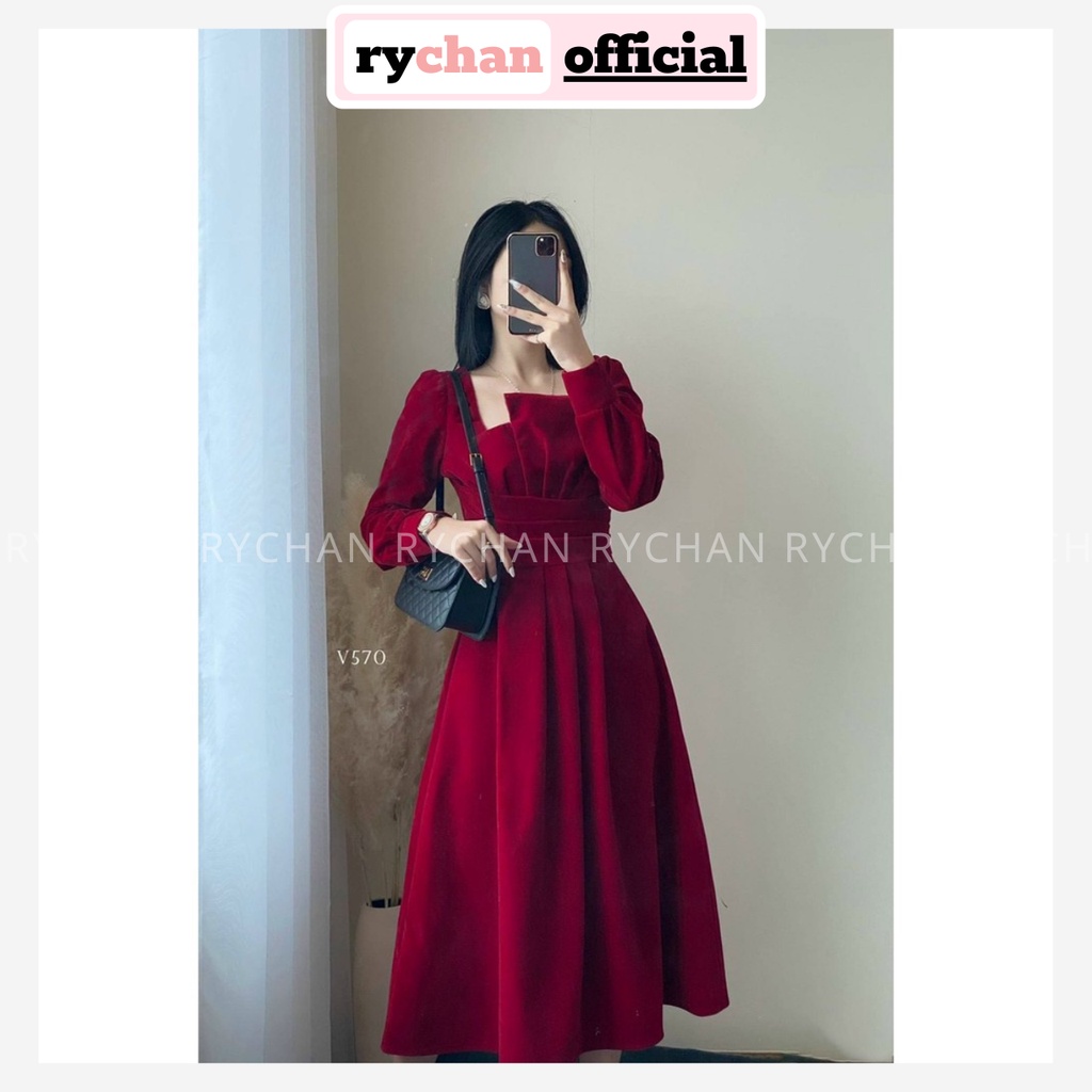 Đầm Xòe Midi Dài Tay Đắp Cổ Chiết Eo 2 Màu Sang Chảnh  - DX0065