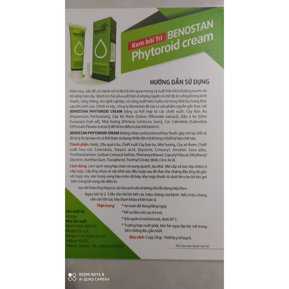 Benostan Phytoroid kem bôi &amp; viên đặt cho trĩ nội trĩ ngoại - sản phẩm an toàn đến từ thiên nhiên Hy Lạp