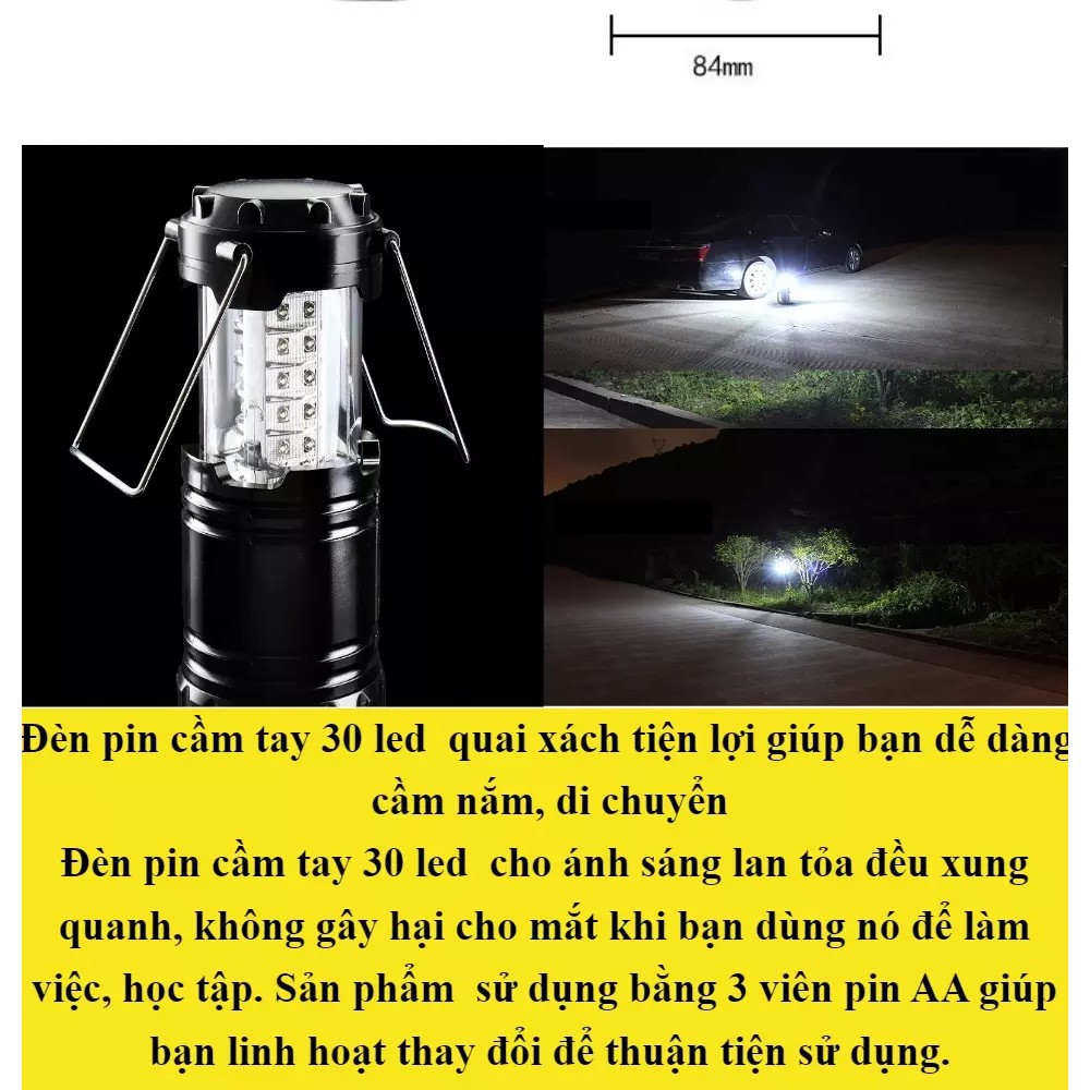 Đèn Bão 30 Led Siêu Sáng - Đen Pin Câm Tay Có Quai Xách Tiện Lợi