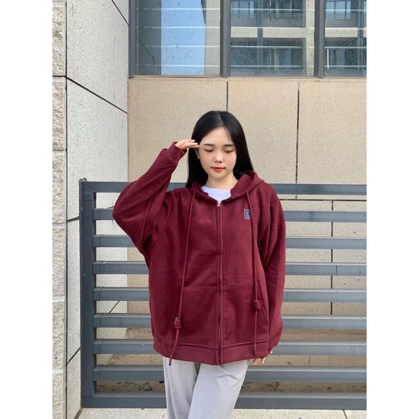 Áo khoác khoá zip có nón oversize thu đông 2023