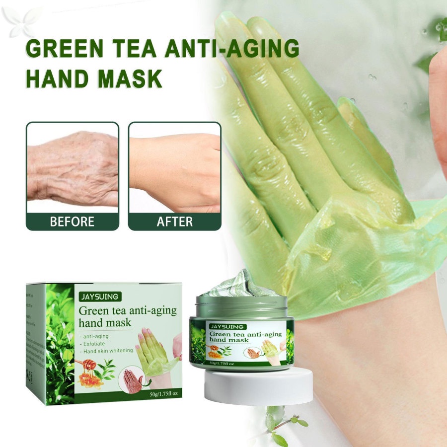 Mặt Nạ Tay Chiết Xuất Trà Xanh Dưỡng Ẩm Làm Trắng Da Loại Bỏ Tế Bào Chết Chống Lão Hóa 50g