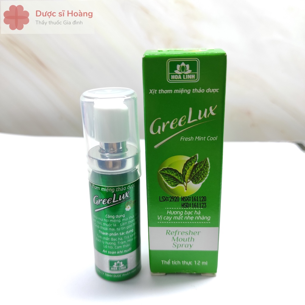 Xịt Thơm Miệng Greelux - Từ Thảo Dược Thiên Nhiên Bạc Hà The Mát 12ml