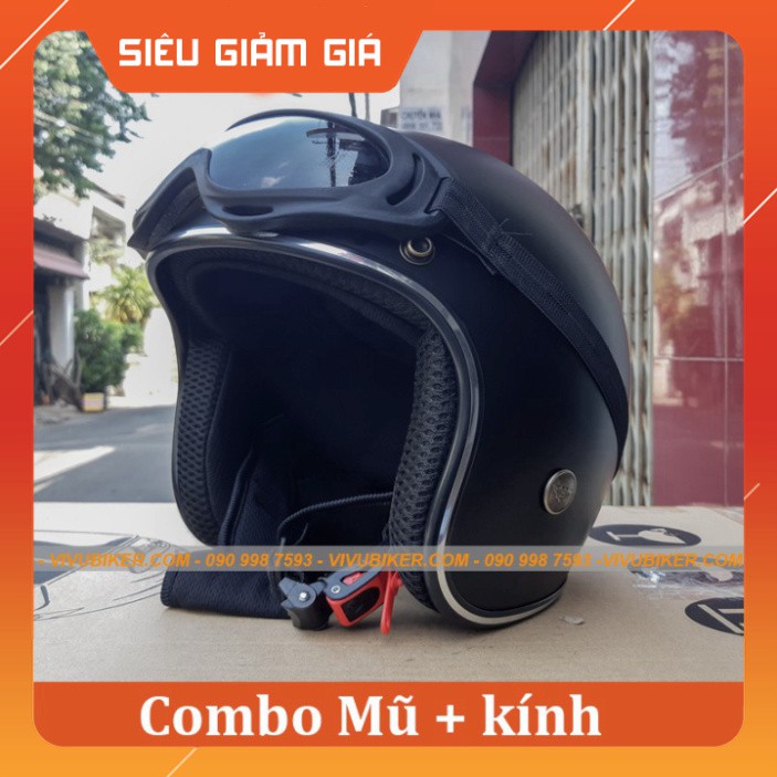 KHO SG-  Nón mũ bảo hiểm 3/4 đen nhám lót đen kèm kính UV cực đẹp - Nón bảo hiểm 3/4 màu đen nhám kèm kính nón 3/4