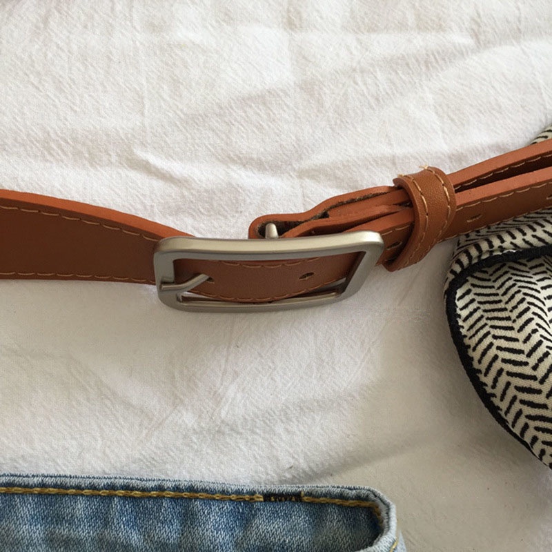 Thắt Lưng Da PU Khóa Vuông Màu Vàng Kim Đơn Giản Dễ Phối Đồ Phong Cách Retro Mới