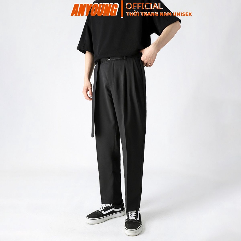 Quần baggy nam ống rộng cạp cao kèm đai ANYOUNG, Quần tây baggy nam kiểu dáng hàn quốc QD39