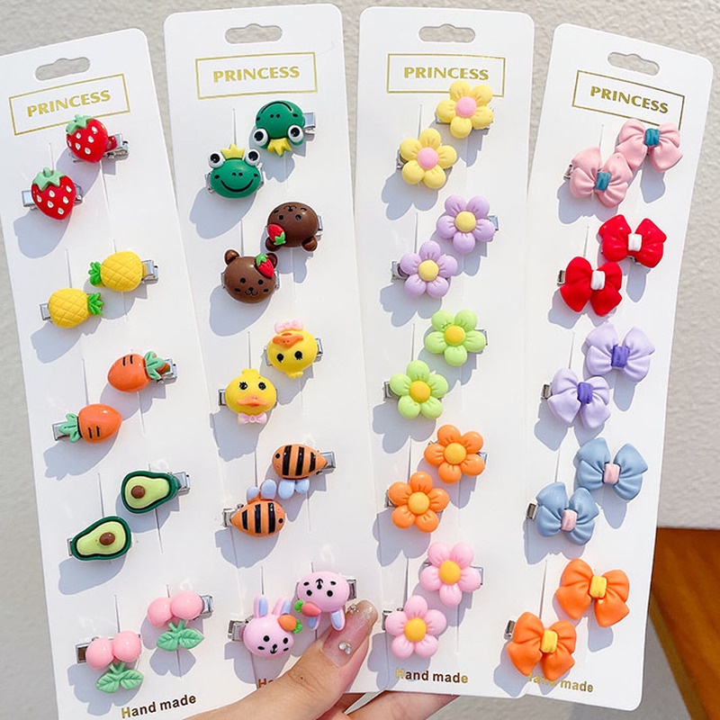 Set 10 Kẹp Tóc Hình Hoa/Trái Cây Dễ Thương Cho Bé Gái