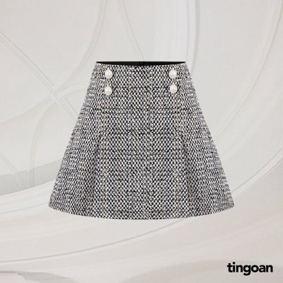 TINGOAN® - Chân váy tweed cạp cao xếp ly xám FORGET ME NOT SKIRT/GR