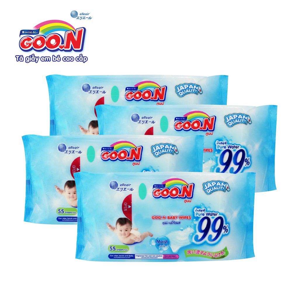 Combo 4 bịch khăn ướt Goon 55 miếng cho bé