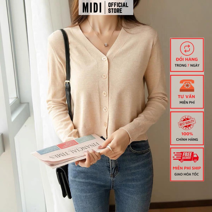 Cadigan nữ Midi Official Store áo khoác sợi dệt mềm mịn form ôm phong cách Hàn Quốc