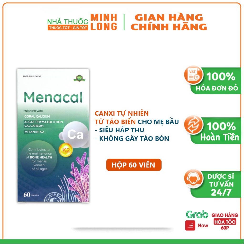 Canxi Menacal - Canxi từ tảo biển và san hô cho mẹ bầu và trẻ nhỏ (hộp 60 viên)