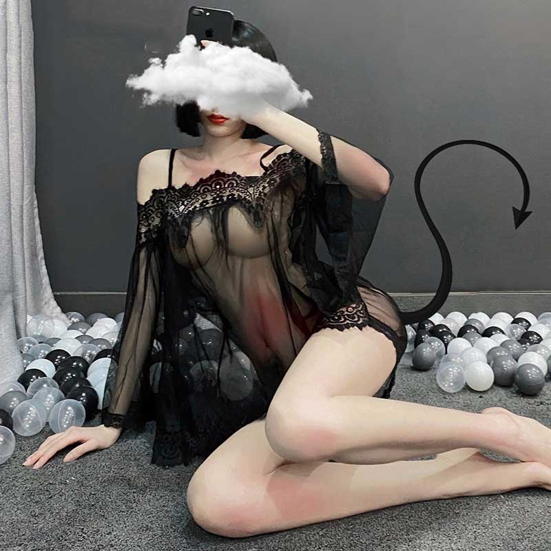 Đồ ngủ nữ sexy váy choàng hai dây đen xuyên thấu gợi cảm 1818 | BigBuy360 - bigbuy360.vn