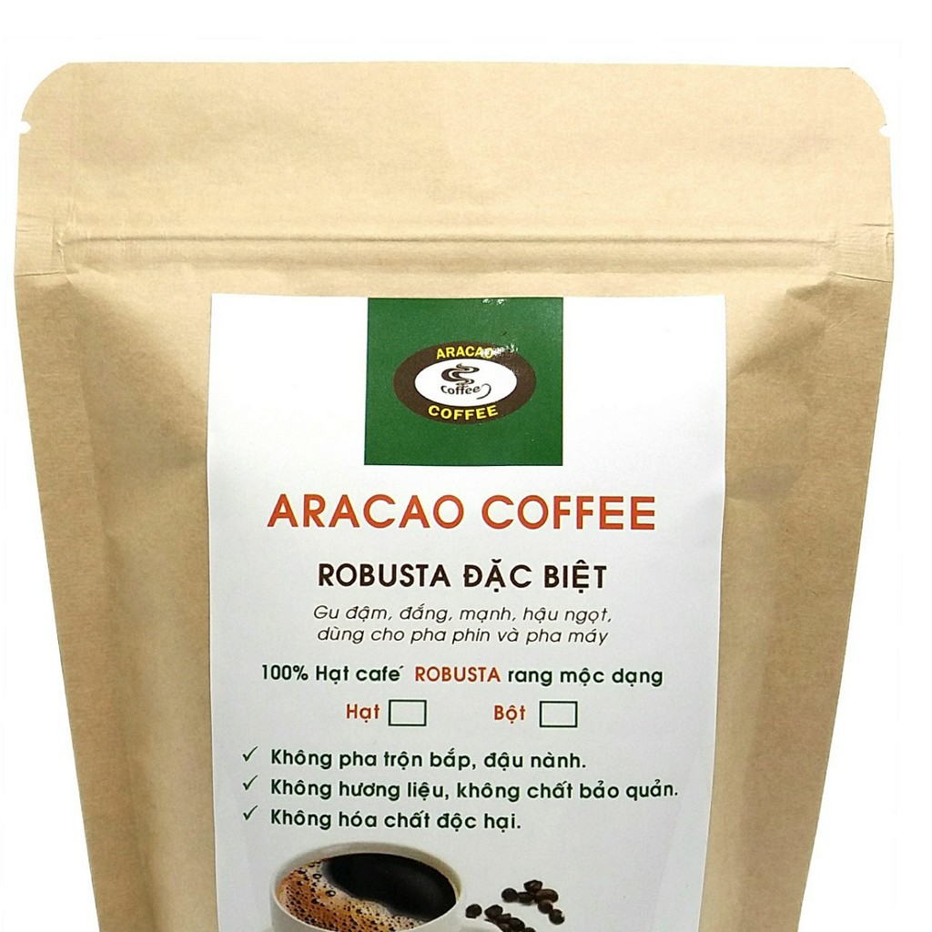 (GÓI 100G) CAFE NGUYÊN CHẤT, RANG XAY  MỘC, ROBUSTA ĐẶC BIỆT, PHA PHIN VÀ PHA MÁY- ARACAO COFFEE