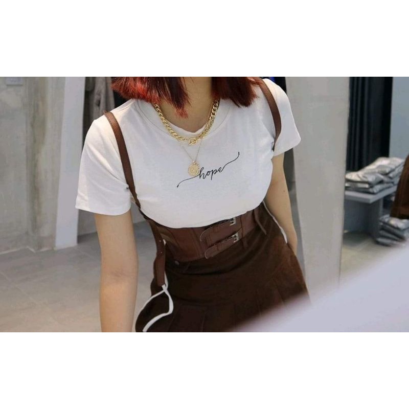 Áo nịt thắt lưng dây đeo bằng da gợi cảm loại 1 màu nâu cho nữ, gothic grunge retro vintage belt corset style