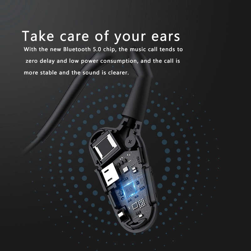 Tai nghe Loca bluetooth truyền âm qua xương màu đen cho chạy bộ/du lịch