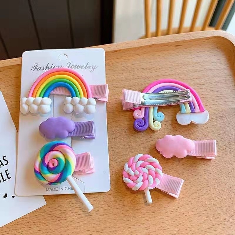 Kẹp Tóc Hình Kẹo Mút Màu Cầu Vồng Dễ Thương Cho Bé Gái