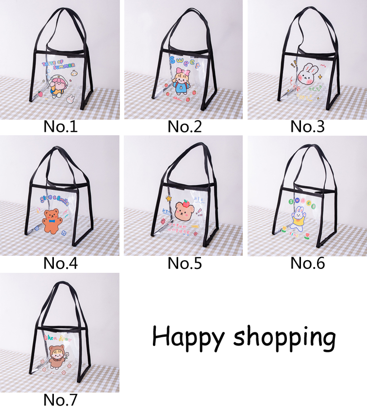 Túi xách mua sắm trong suốt họa tiết hoạt hình dễ thương phong cách Hàn Quốc cho nữ