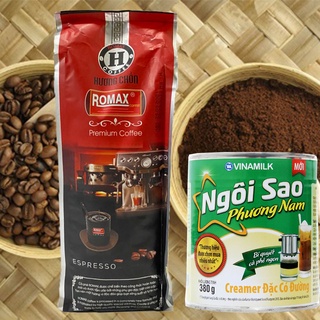 Combo sữa + cà phê rang xay romax h hương chồn 500gr - romax coffee
