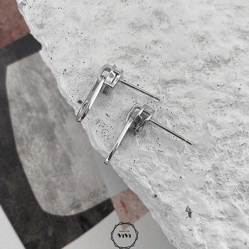 Bông tai bạc nam kiểu ngầu Zipper – khuyên tai bạc ViVi_Gift