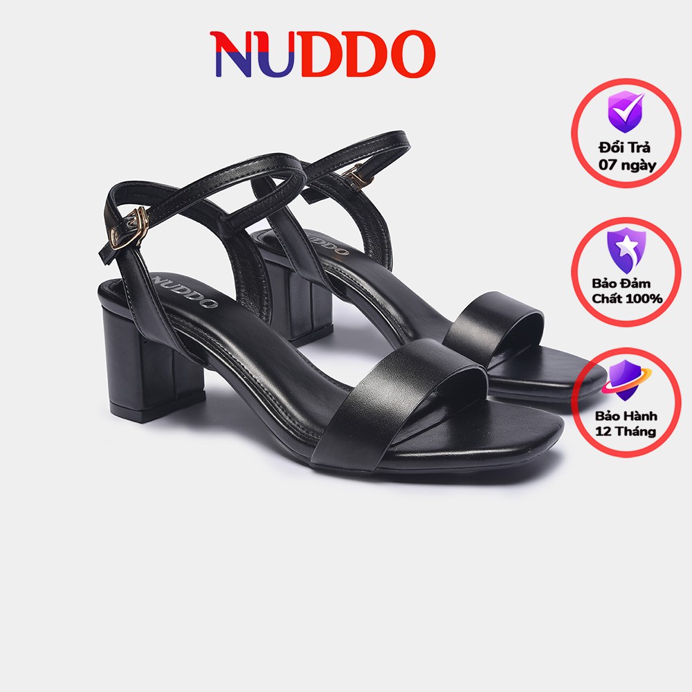 Giày sandal nữ cao gót 5 phân gót vuông mũi vuông quai ngang hở gót phong cách công sở Hàn quốc đẹp Nuddo_NS501
