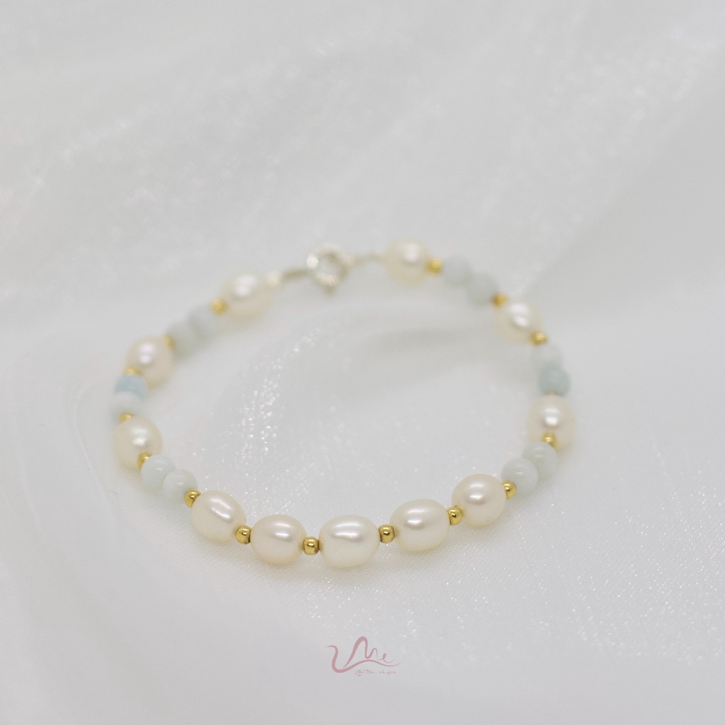 Vòng tay đá Aquamarine x Pearl 4mm tự nhiên (Aquamarine x Pearl Bracelet Nature) Phong thủy UME