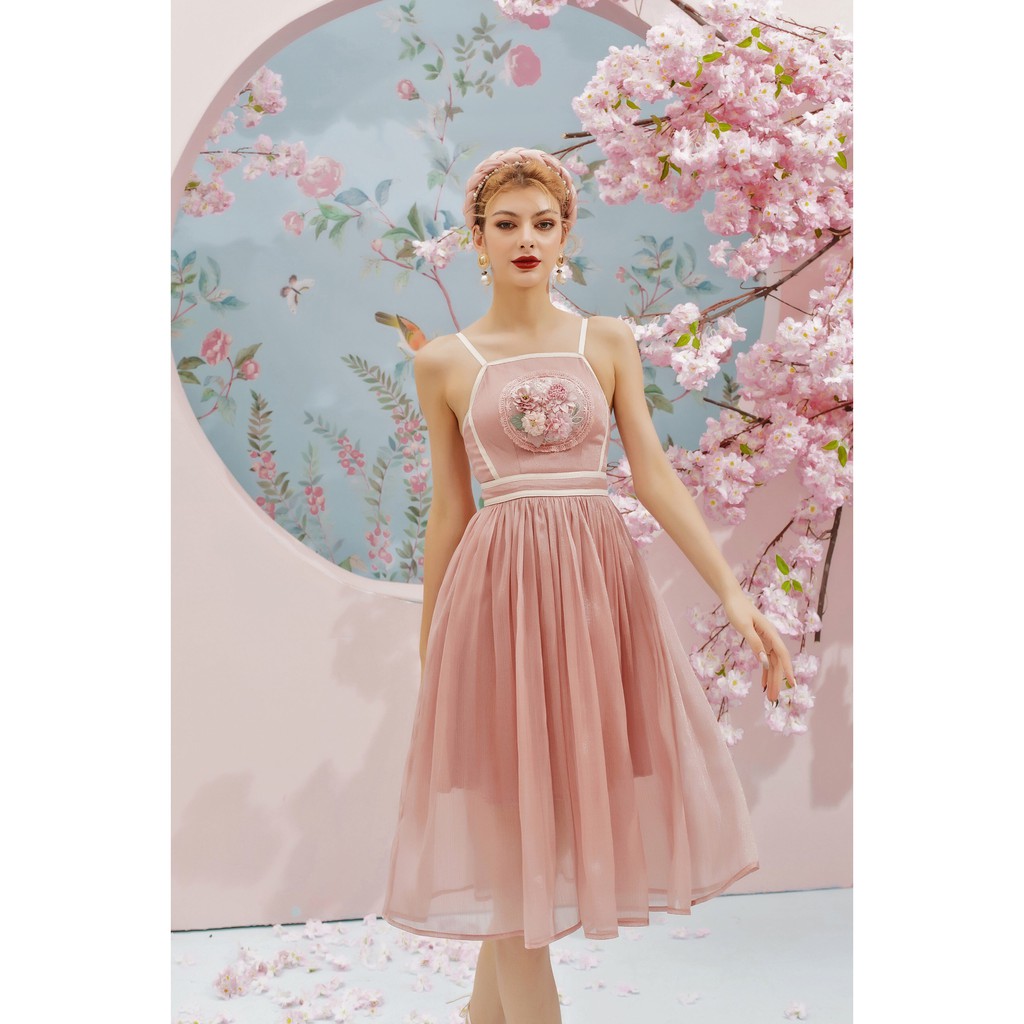 [Mã SKAMSALEP6 giảm 10% tối đa 100K đơn 150K] SÒ VINTAGE - MOLIS Đầm voan tơ hai dây đính hoa nổi | BigBuy360 - bigbuy360.vn