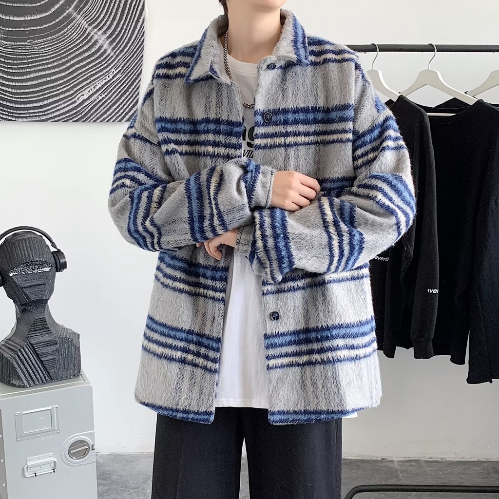 Áo Sơ Mi Lông Cá Tính Vintage Unisex Peony_boutique 👉  Cổ Bẻ Bo Dài Tay Khóa Zip Cá Tính Nam Nữ