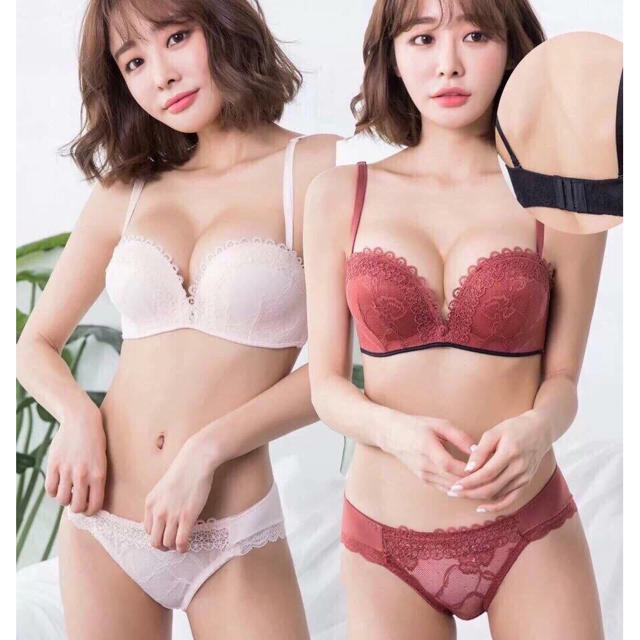 Bộ đồ lót nữ ren nâng ngực đệm dày không gọng siêu nâng,siêu đẩy tạo khe gợi cảm,Set nội y dành cho ngực nhỏ cao cấp