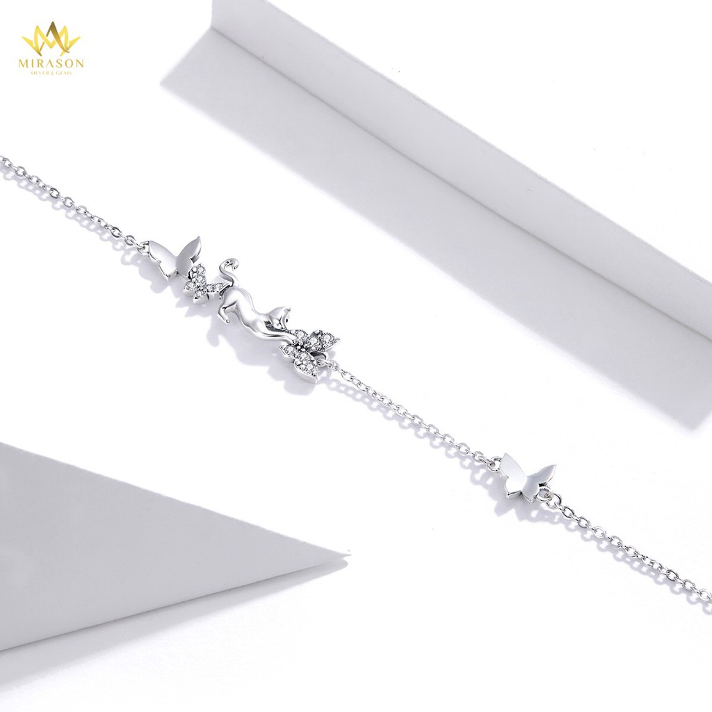 Lắc Tay Bạc Nữ MIRASON Chú Mèo Đùa Nghịch Hồ Điệp Bay Nạm Đá Sang Trọng MLT056 - Vòng Tay Nữ Bạc 925 Cao Cấp