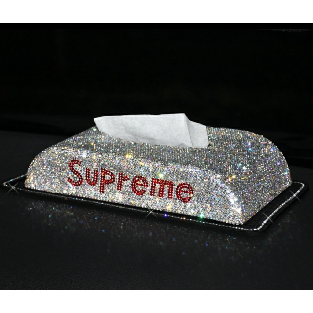 Hộp đựng khăn giấy full đá có logo SUPREME nhiều màu - Trang trí taplo ô tô