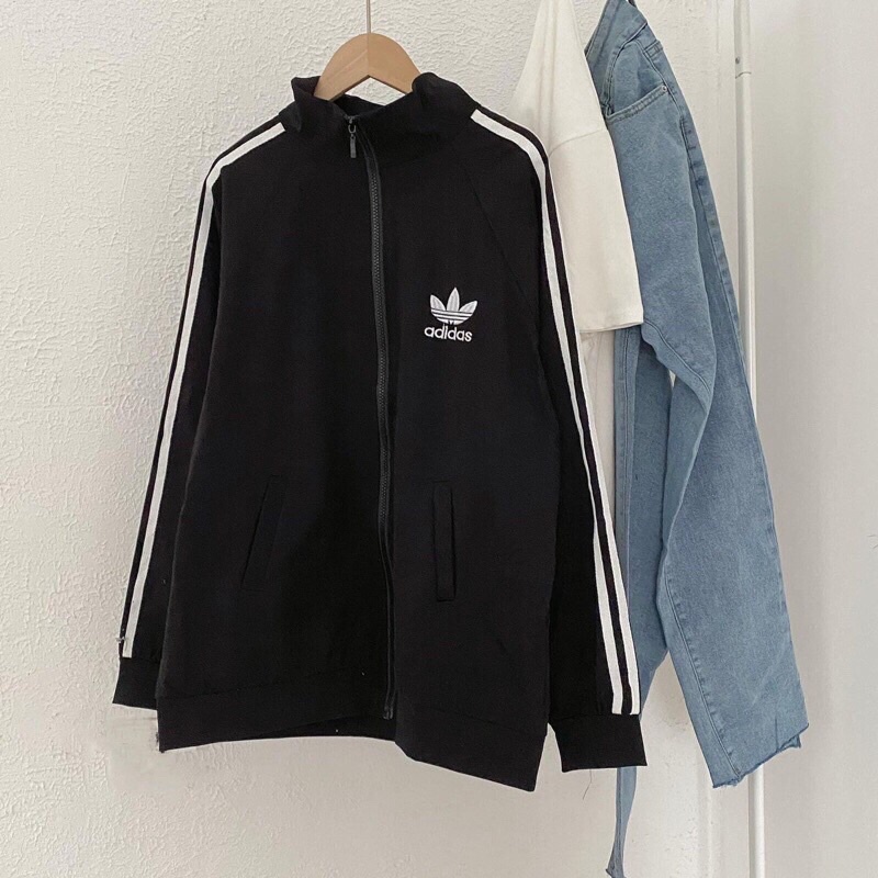 Áo Khoác Nỉ Nam Nữ Adidas Logo Thêu. Áo Khoác Thể Thao Ba Sọc Siêu Hot